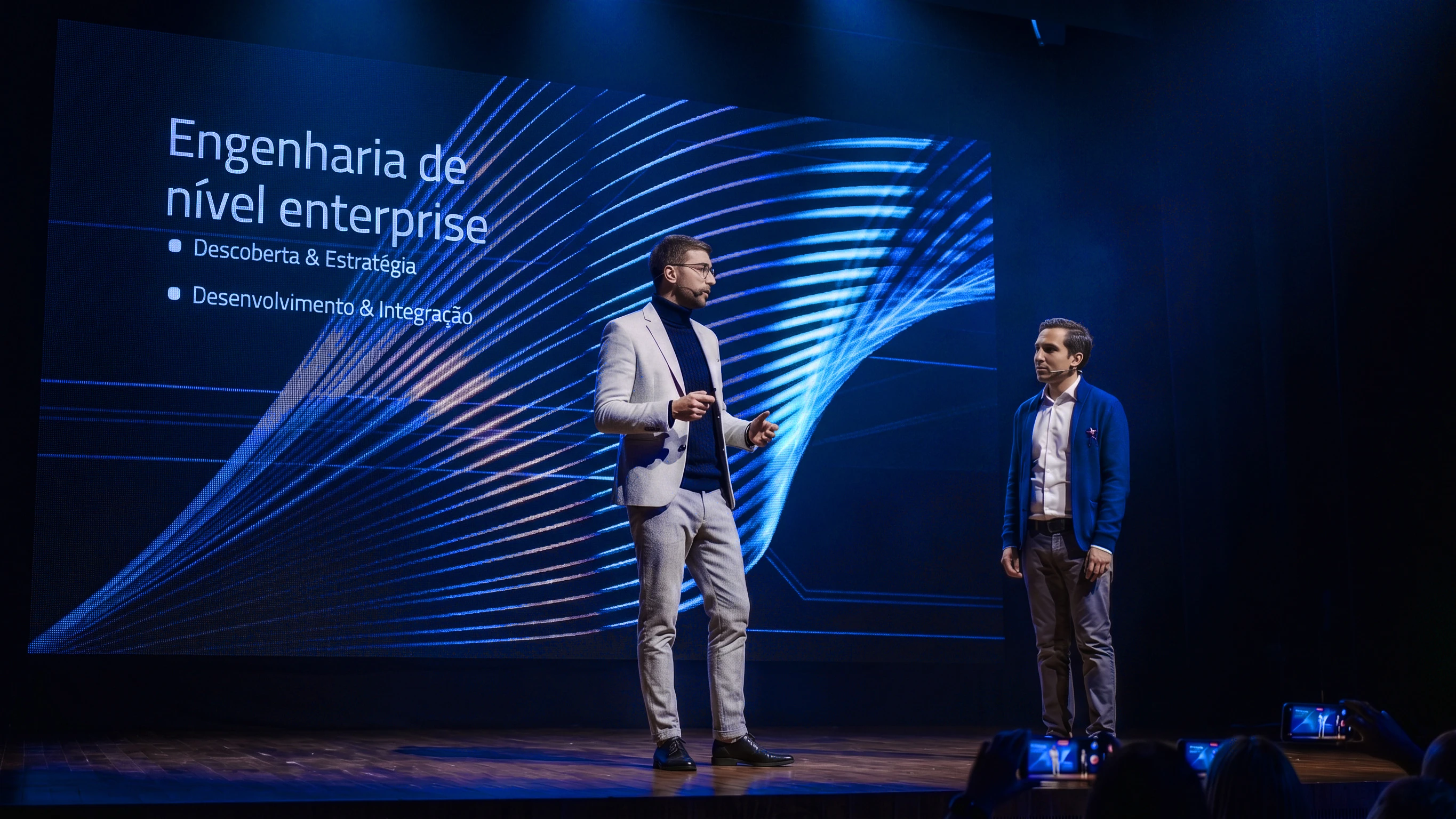 Apresentação de engenharia de nível enterprise em um palco