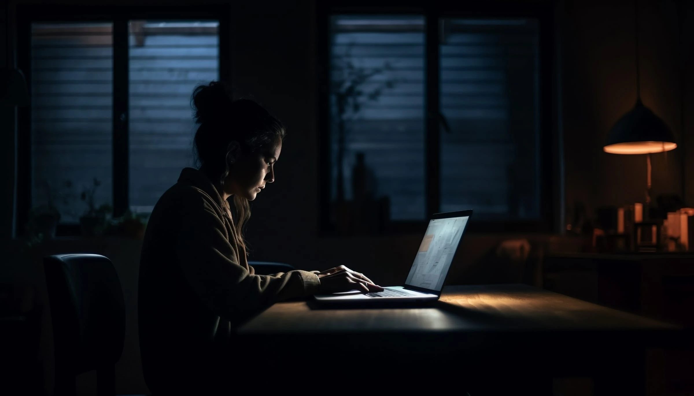 Profissional digita em um notebook sobre a mesa do escritório